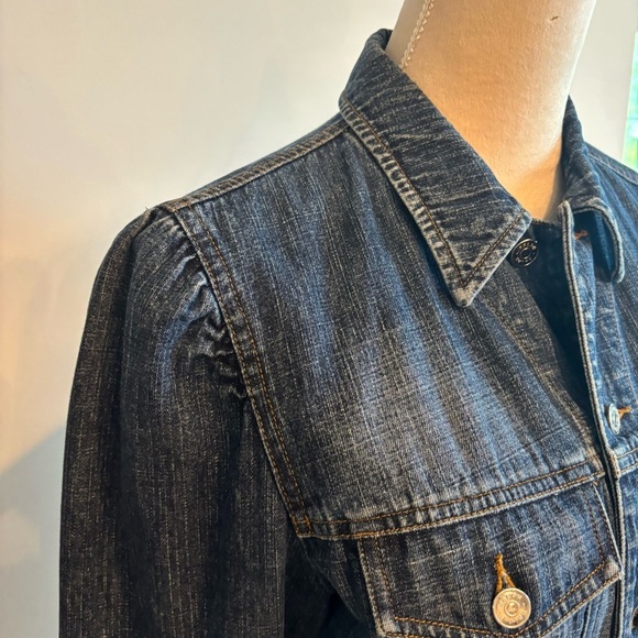 RALPH Ralph Lauren Dark Blue Wash Ruched Shoulder Denim Jean Jacket Medium - Picture 4 of 14